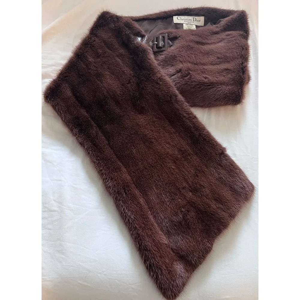 CHRISTIAN DIOR John Galliano Vintage Brown Mink Fur Stole | Size Medium